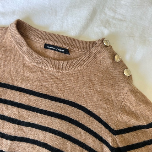 NWOT French brand tan and black striped sweater - Picture 3 of 5